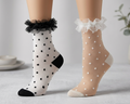 Polka Dot Lace Cuff Sheer Crew