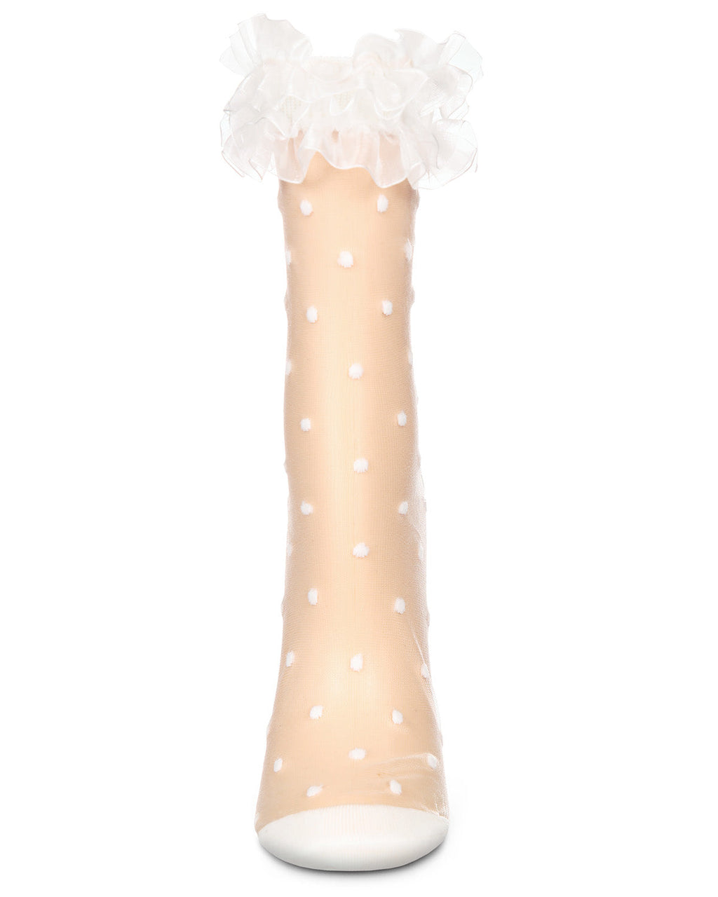 Women's Polka Dot Ruffle Lace Cuff Sheer Crew Socks