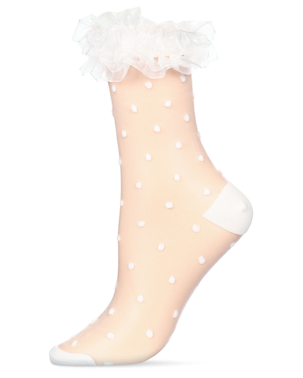 Women's Polka Dot Ruffle Lace Cuff Sheer Crew Socks