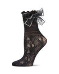 Women's Rhinestone Bow Netted Crew Socks